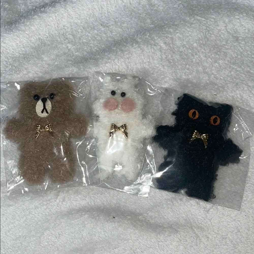 Furry Plush Hair Accessories Anti-Slip Hair Barrettes set 3 bear cat bunny new
